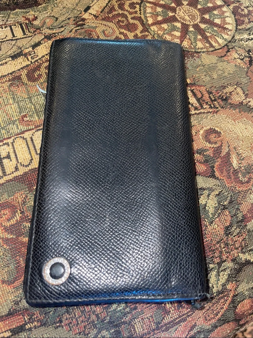 Bvlgari Black Saffiano Leather wallet with blue linings